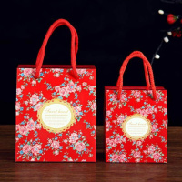 婚宴袋装喜糖小号小份包装袋手拎抽绳组合装百年东西手提袋盒子 繁花似锦款 [40个]大号配2根红绳