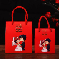 婚宴袋装喜糖小号小份包装袋手拎抽绳组合装百年东西手提袋盒子 爱之吻款 [50个]小号配1根红绳