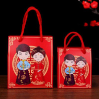 婚宴袋装喜糖小号小份包装袋手拎抽绳组合装百年东西手提袋盒子 红色佳偶天成款 [100个]小号配1根红绳