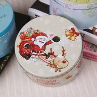 马口铁糖果圣诞节曲奇饼干盒蛋糕包装圆形大号可爱盒子小铁盒 圣诞主题 中号