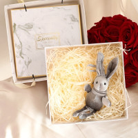 简约包装盒盒子风礼品空ins小送女友礼盒口红盒生日精 白大理石空盒+灰色许愿兔 大号方盒:内径19.5*19.5*8CM