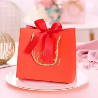 礼品袋子手提高档结婚喜糖手提小礼袋圣诞节糖果袋订婚用品备必品 结婚红色+红色丝带 大号-[手提袋-10个]