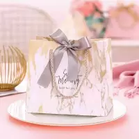 礼品袋子手提高档结婚喜糖手提小礼袋圣诞节糖果袋订婚用品备必品 大理石+灰色丝带 大号-【手提袋-10个】