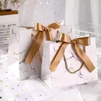 礼品袋子手提高档结婚喜糖手提小礼袋圣诞节糖果袋订婚用品备必品 白色大理石+金色丝带 小号-[手提袋-10个]