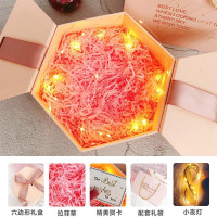 心红音大小号少女礼品盒包装盒精美盒子抖盒子风网ins 香槟粉(礼盒+礼袋+草+灯串) 收藏宝贝送贺卡