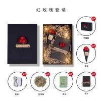 。盒口红礼盒包装盒空盒伴手盒子ins风生日大号小号礼品 红玫瑰套装(有灯) 6号:33*25*12cm
