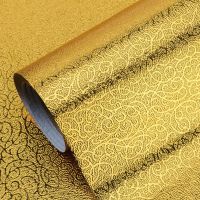 灶台厨房防油防水耐高温铝箔贴纸自粘墙纸壁橱柜油烟桌面防潮墙贴 金色藤纹 (宽)40cm*2m(长)