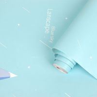 防水墙纸自粘格子大学生寝室壁纸宿舍卧室少女心家具翻新贴纸墙贴 少女蓝流星 45cm*3M