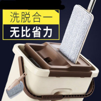 拖把家用免手洗平板干湿两用网红懒人拖布旋转海绵吸水刮刮乐墩布 第五代刮刮乐拖把加强杆加厚桶4块布
