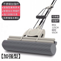 拖把海绵家用懒人滚轮吸水免手洗胶棉拖把头大号挤水地拖布 米咖色尊享款38cm强力挤水共2个头