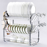 碗碟架沥水碗架收纳架厨房置物架用品小百货碗筷收纳盒刀架筷子筒 [三层挂杯][3白盘][送刀架挂钩]