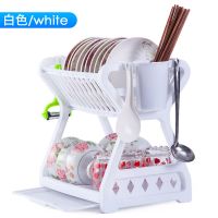 [多功能碗筷架]厨房用品沥水架碗碟架置物架收纳箱 [白色] [高级款]带接水盘筷子笼无钢管