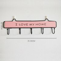 卧室客厅简易实木衣帽架衣服挂钩挂衣架墙上免打孔后挂衣架欧式 粉色5勾-经典款