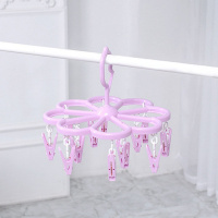 【12/14/16/18夹】圆形衣架多夹子折叠衣架防风晾晒架塑料内衣架 藕粉18夹【圆形款】