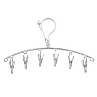 实心不锈钢防风晒袜子架多功能晾袜夹子弧形衣架内衣裤晾晒架挂钩 外防风不锈钢3.0厚6夹(1个装)