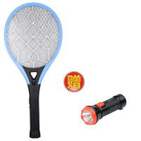 电蚊拍充电式家用锂电池超强力多功能两用电苍蝇拍诱灭蚊子拍蚊灯 天蓝色直插充电式送手电筒