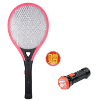 电蚊拍充电式家用锂电池超强力多功能两用电苍蝇拍诱灭蚊子拍蚊灯 玫红色直插充电式送手电筒