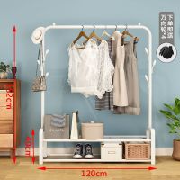 [奥吉莎]室内落地衣架阳台晾衣杆卧室挂衣架简易单杆式凉衣架子 双层款125cm-白+钩+轮
