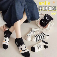 10双装袜子女船袜夏季薄款低黑白色女袜浅口笑脸女短袜