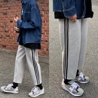 裤子男宽松直筒三条杠薄款网红条纹九分裤潮牌阔腿运动裤