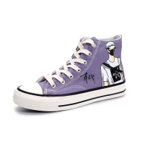 肖战紫绿黑三色高帮帆布鞋