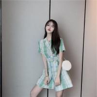 网红小西装收腰显瘦格子西装裙法式复古小香风智熏chic收腰气质夏