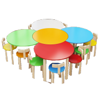 周鼎皖实木多层板幼儿园儿童绘画美术桌椅(四叶花5桌子8凳)