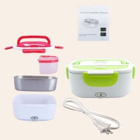 妖怪110V可插电热饭盒旅行车载饭盒不锈钢加热器便携保温桶饭24V货车 家用款国内国外通用-绿色不锈钢