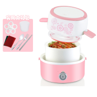 妖怪电热饭盒保温可插电加热自热蒸煮热饭神器带饭锅桶上班族便携便当 粉色陶瓷单层+餐具