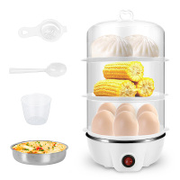 妖怪多功能双层蒸煮蛋器1-14个蛋自动断电防干烧 白平三+304碗+分离器+量杯+勺子