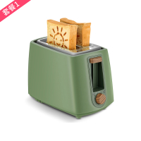 妖怪多士炉吐司机早餐烤面包机家用全自动片迷你压土司机 橄榄绿[带木纹]