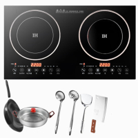 双头电磁炉双灶电陶炉嵌入式台式妖怪智能一体灶台家用 双头电磁炉+6件套锅具