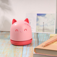 迷你桌面吸尘器充电学生儿童便携小型自动橡皮黄金蛋擦屑机铅笔屑渣清洁器书桌 【粉色】猫咪吸尘器【标准款】500毫安-可充电