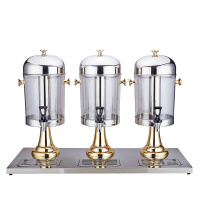 不锈钢单头果汁鼎商用双头果汁桶容器自助餐透明咖啡鼎黄金蛋三头饮料机 三头金色(精致款)纯铜龙头