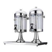 不锈钢单头果汁鼎商用双头果汁桶容器自助餐透明咖啡鼎黄金蛋三头饮料机 双头银色(精致款)纯铜龙头