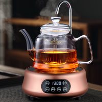 加厚煮茶壶玻璃白茶专用自动上水电陶炉黄金蛋烧水壶套装家用蒸汽煮茶器 双用壶B款+抽水金色腰型电陶炉+4杯