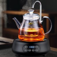 加厚煮茶壶玻璃白茶专用自动上水电陶炉黄金蛋烧水壶套装家用蒸汽煮茶器 双用壶C款+抽水黑色腰型电陶炉+4杯