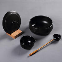 电陶炉茶炉功夫茶具老白茶专用煮茶碗日式干泡碗带盖子陶瓷煮茶器 黑色煮茶器《5件套》