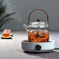 木把耐高温加厚玻璃煮茶蒸茶壶观山电陶炉茶炉煮茶黄金蛋器具 白色小钢炮加煮茶壶