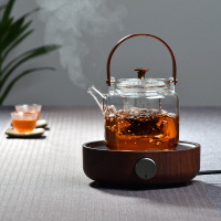 木把耐高温加厚玻璃煮茶蒸茶壶观山电陶炉茶炉煮茶黄金蛋器具 胡桃色小钢炮加煮茶壶