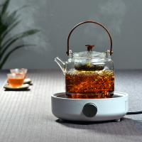 木把耐高温加厚玻璃煮茶蒸茶壶观山电陶炉茶炉煮茶黄金蛋器具 白色小钢炮加蒸茶壶