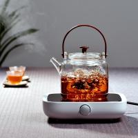 木把耐高温加厚玻璃煮茶蒸茶壶观山电陶炉茶炉煮茶黄金蛋器具 二代白色加煮茶壶