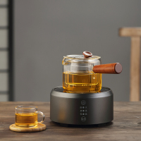 煮茶器小小型办公室蒸茶器玻璃侧把茶壶电陶炉小青柑黄金蛋煮茶蒸汽套装 商务灰电陶炉+直觉煮茶壶