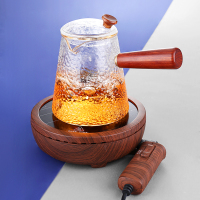 耐高温锤纹玻璃煮茶壶过滤蒸茶壶家用侧把泡茶器功夫红茶黄金蛋茶具套装 侧把煮茶壶+2只锤纹杯+迷你电陶炉