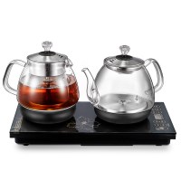 全自动煮茶器黑茶壶蒸汽底部上水电热茶炉烧水黄金蛋花茶普洱玻璃蒸茶器 黑色烧水壶+蒸茶壶