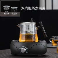 电陶炉煮茶器玻璃蒸茶壶蒸汽壶侧把黑茶壶锤纹黄金蛋小型家用全 实木T型把手锤纹八角蒸煮双用壶+GM-2088雅黑陶瓷电陶炉