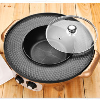 多功能涮烤一体两用锅电烧烤炉家用黄金蛋不粘无烟火锅可分离电烤盘烤肉 42CM金色涮烤一体平底锅无礼包