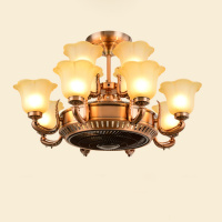 复古欧式吊扇灯美式负离子风扇灯简黄金蛋欧客厅灯餐厅隐形风扇吊灯卧室 灯头朝上红古铜色12头+LED灯