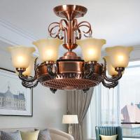 复古欧式吊扇灯美式负离子风扇灯简黄金蛋欧客厅灯餐厅隐形风扇吊灯卧室 灯头朝上红古铜色6头+LED灯