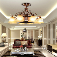 复古欧式吊扇灯美式负离子风扇灯简黄金蛋欧客厅灯餐厅隐形风扇吊灯卧室 灯头朝下红古铜色8头+LED灯